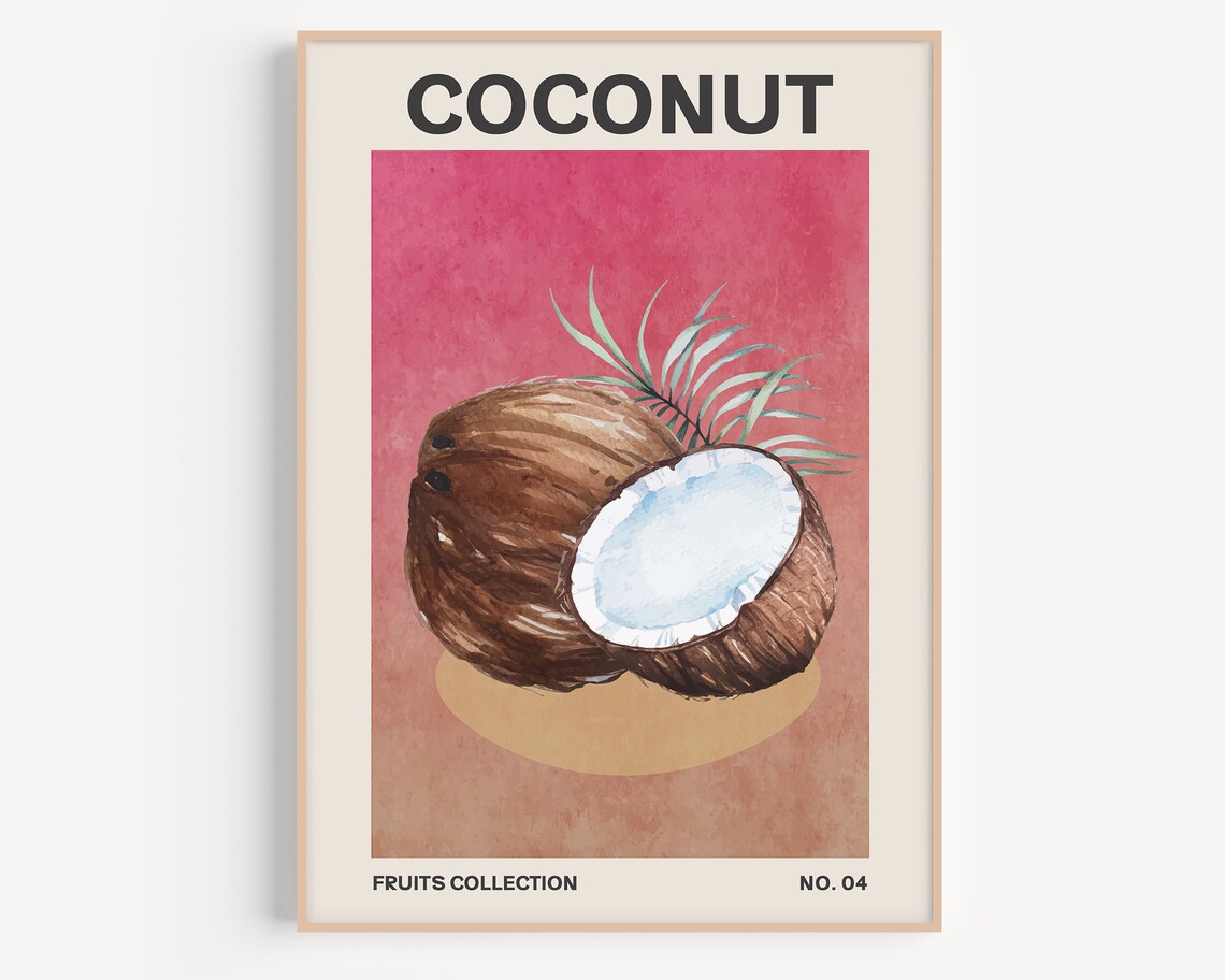 Coconut Kitchen Art Print, Modern Fruit Decor