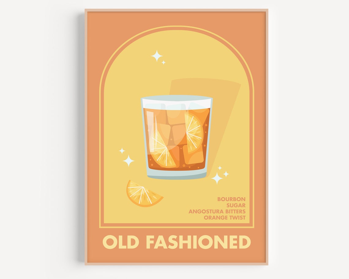 Old Fashioned Whiskey Retro Cocktail Arch Orange Twist Bar Poster