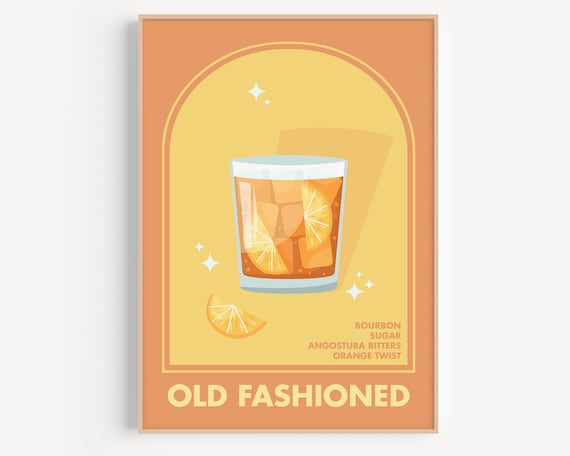 Old Fashioned Whiskey Retro Cocktail Arch Orange Twist Bar Poster