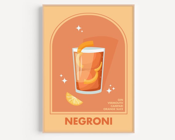 Negroni Retro Cocktail Terracotta Arch Orange Twist Bar Poster