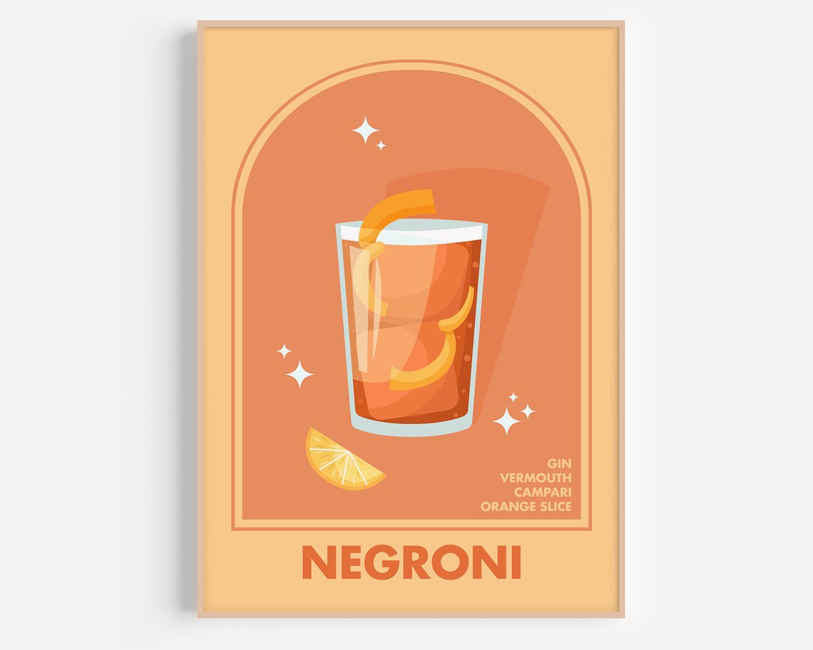 Negroni Retro Cocktail Terracotta Arch Orange Twist Bar Poster