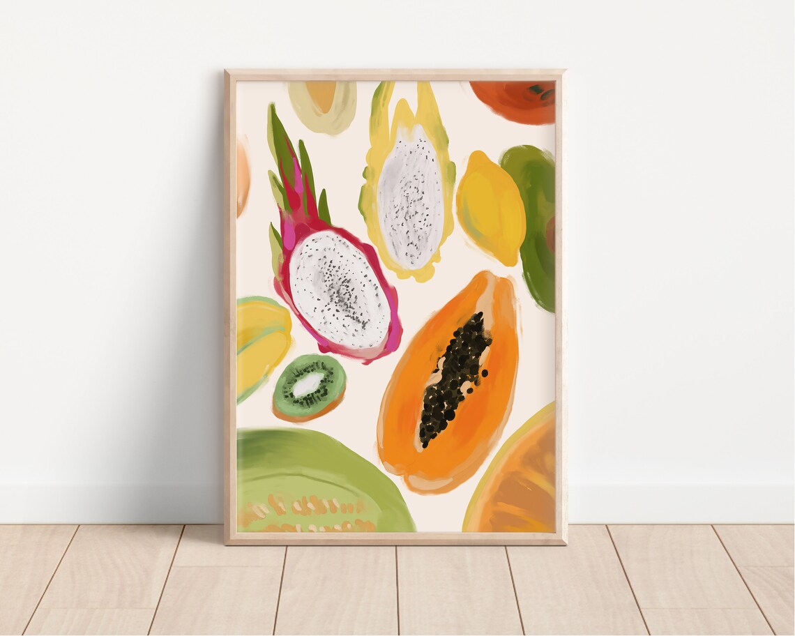 Tropical Fruits Print Fruit Art Print Food Print Still Life Food Poster Avocado Print Kiwi Poster Papaya Wall Art - Image 2