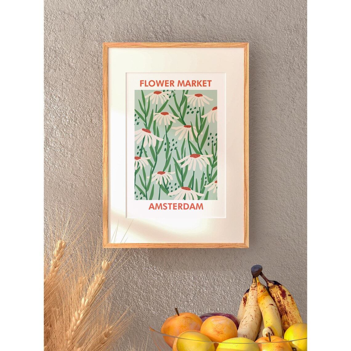 Amsterdam Flower Market White Daisy Sage Green Floral Poster - Image 2
