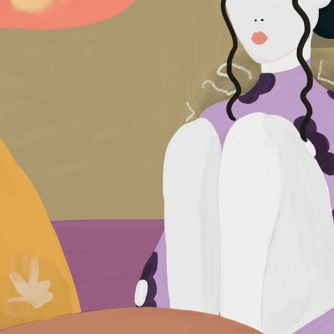 Woman Sitting At Table Pink Lamp Flat Modern Interior Poster - Image 5