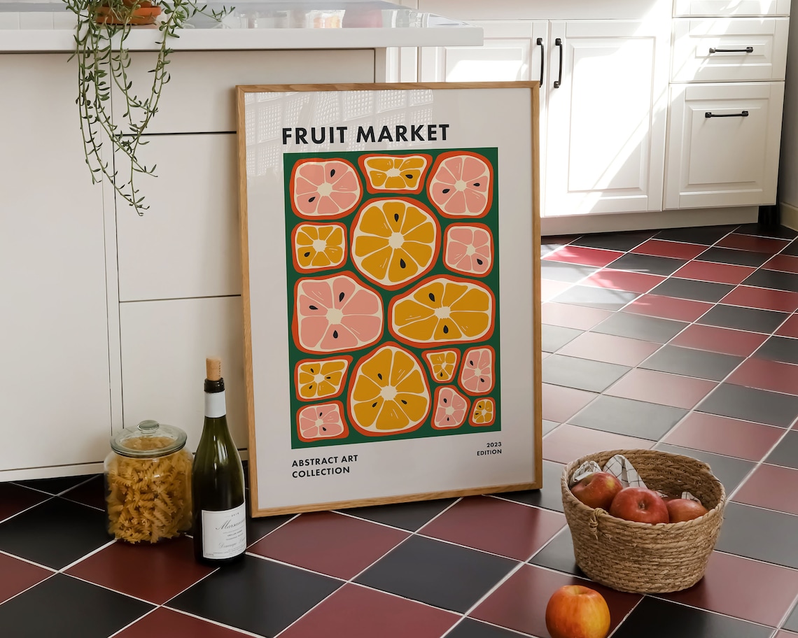 Retro Kitchen Fruit Market Art Print, Vintage Dining