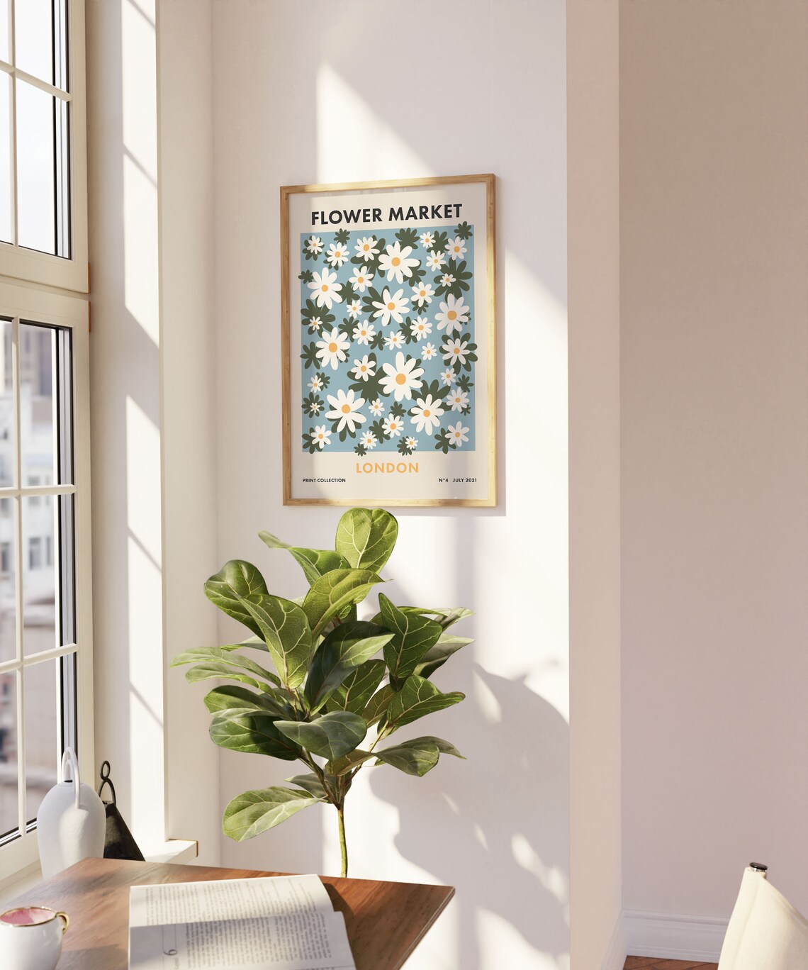 Flower Market London Light Blue Daisy Meadow Vintage Retro Print - Image 2