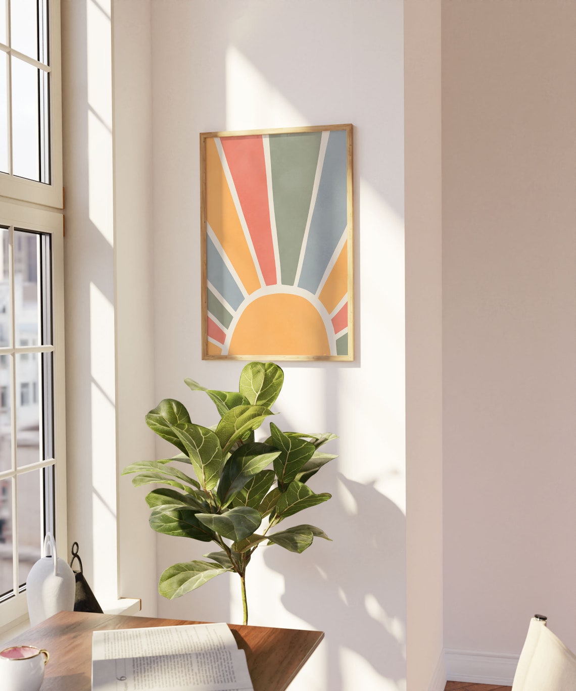 Boho Sunrise Sunburst Earth Tone Retro Minimalist Wall Art Decor - Image 3