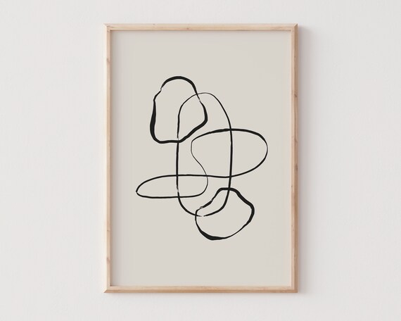 One Line Art Brush Stroke Print Abstract Minimalist Doodles Art Neutral Aesthetic Poster
