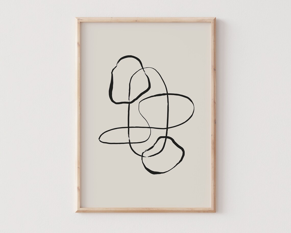 One Line Art Brush Stroke Print Abstract Minimalist Doodles Art Neutral Aesthetic Poster