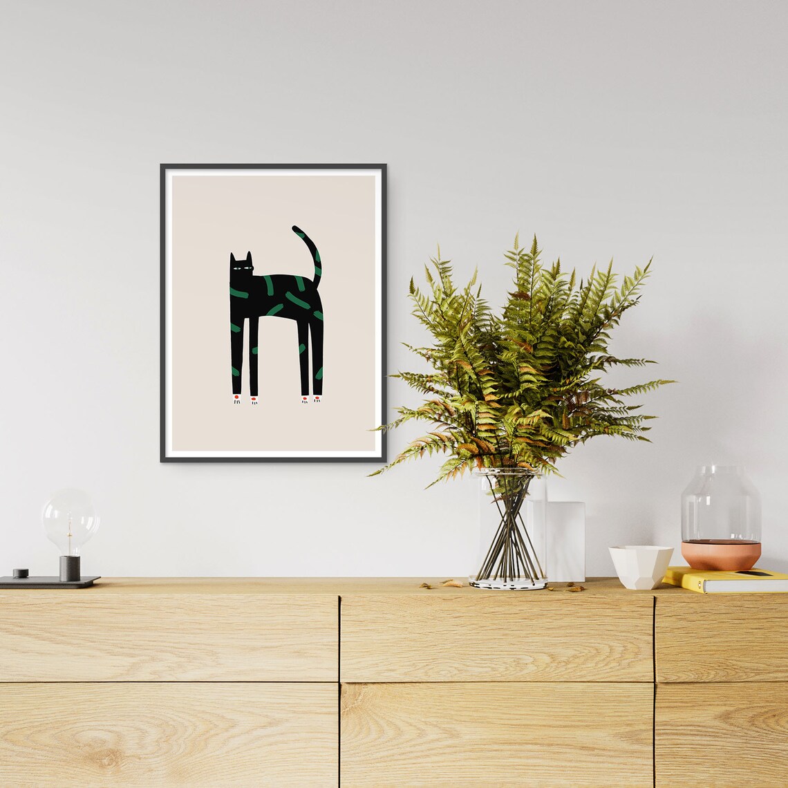 Retro Black Cat Art Print, Mid-Century Boho Cat - Image 3
