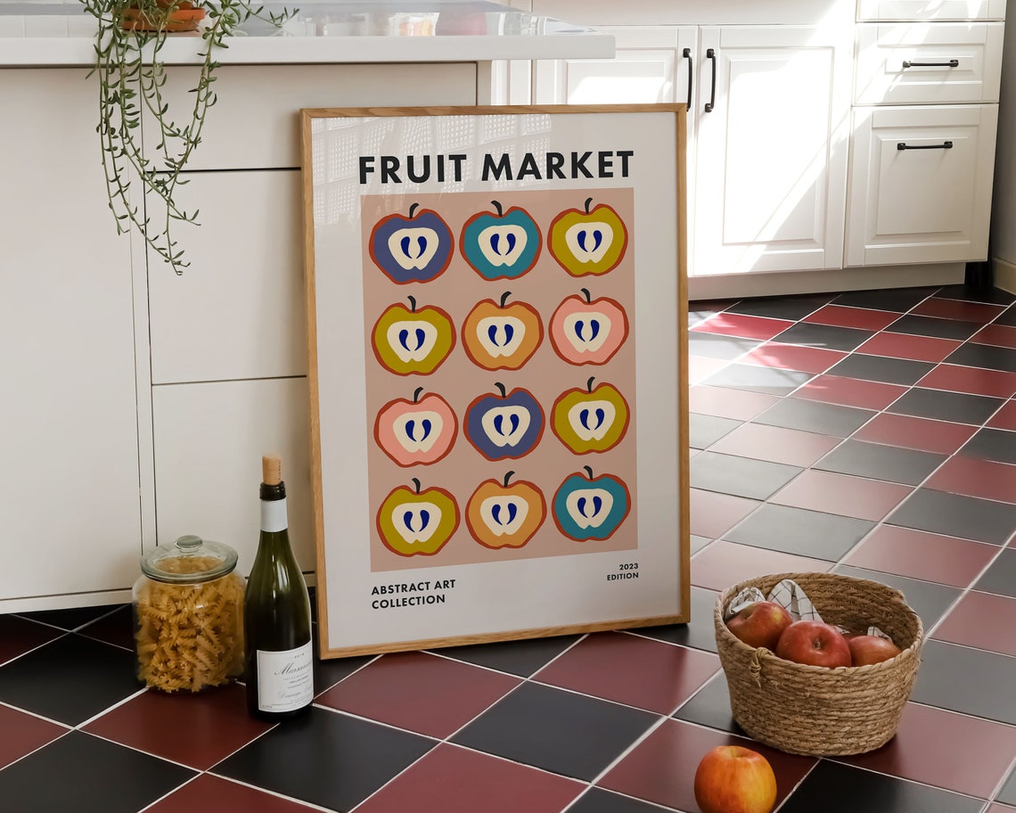 Fruit Market Apple Halves Color Grid Retro Kitchen Abstract Poster