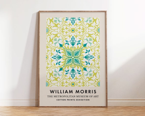 William Morris Print Abstract Botanical Wall Art Floral Exhibition Poster In Green And Teal Spring Summer Wall Decor