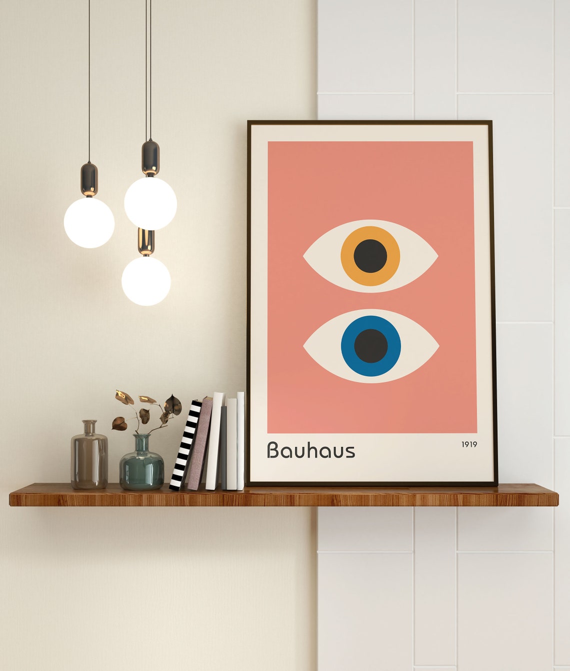 Bauhaus 1919 Stylized Eyes Pink Mid Century Modern Art Poster - Image 3