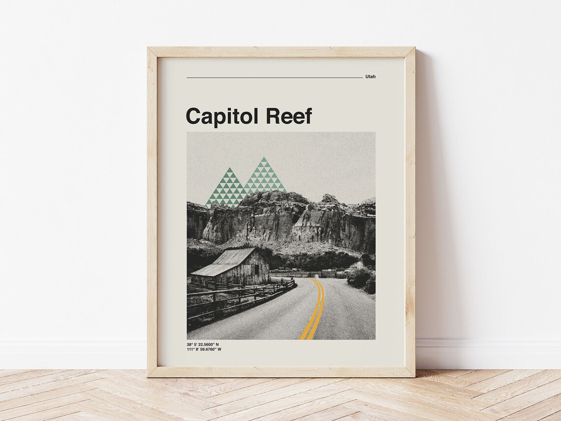 Capitol Reef Utah National Park Monochrome Retro Travel Poster - Image 2