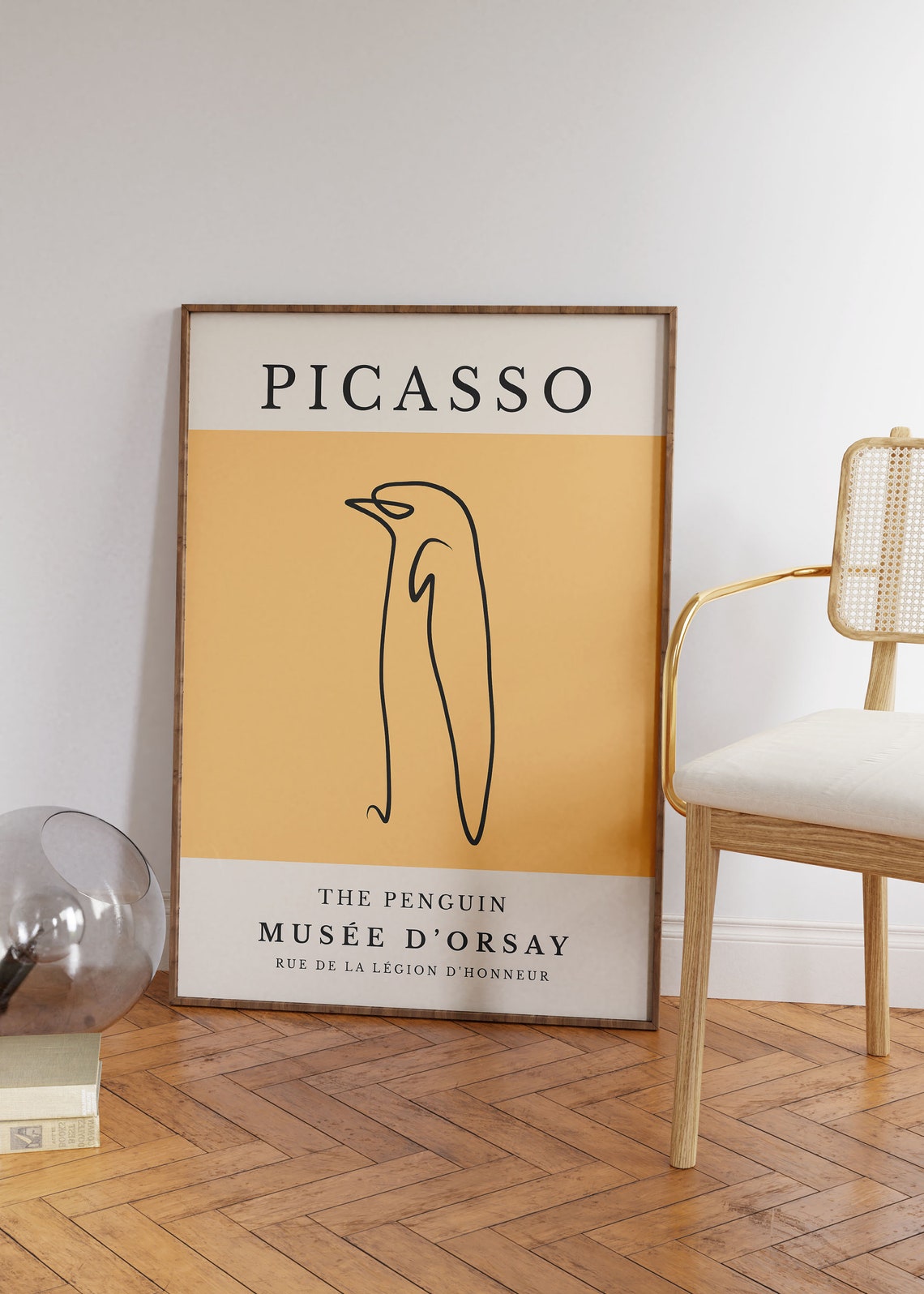 Picasso The Penguin Minimalist Line Art Yellow Museum Style Poster - Image 2