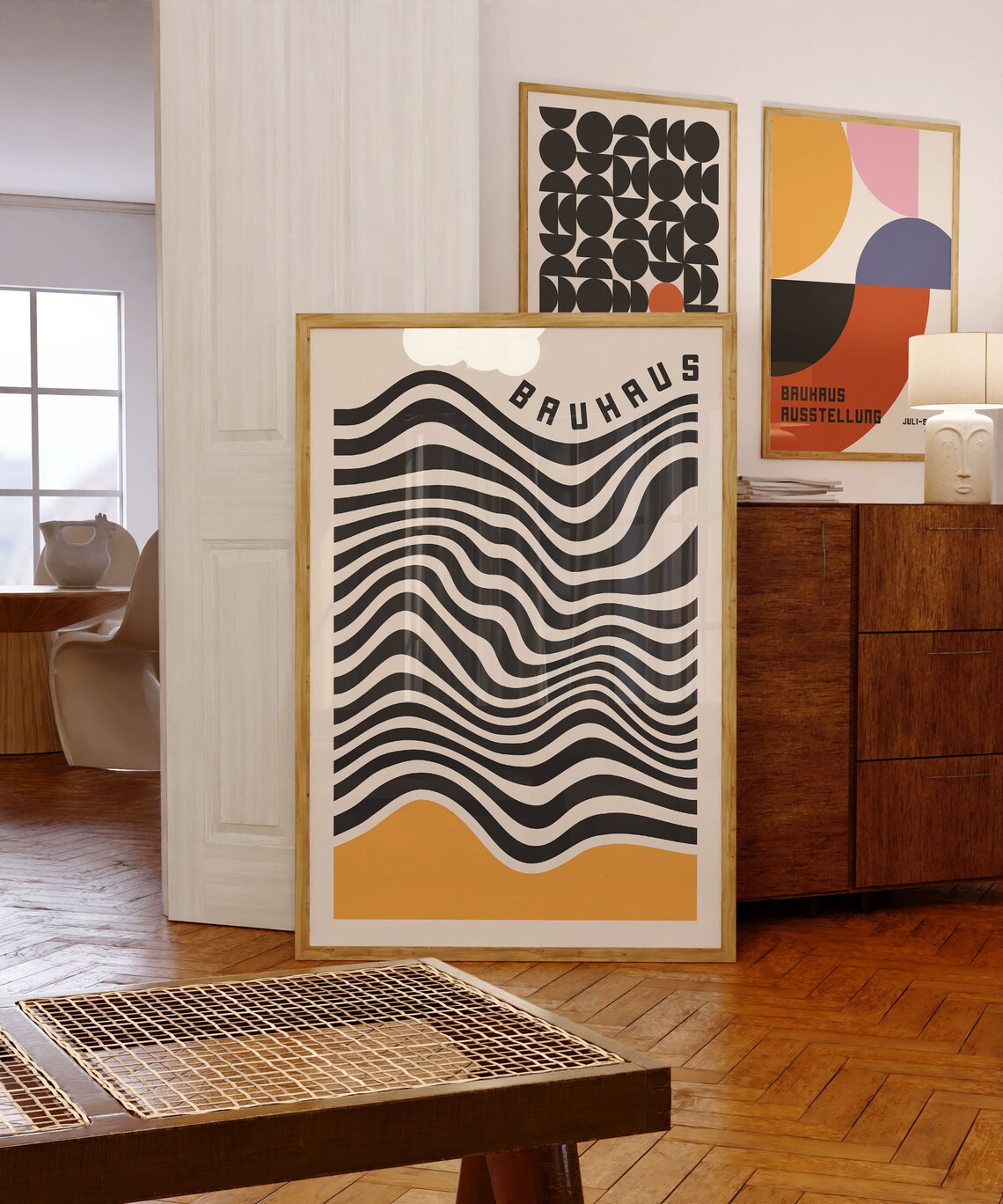 Bauhaus Wavy Lines Poster, Mid Century Modern Art Print