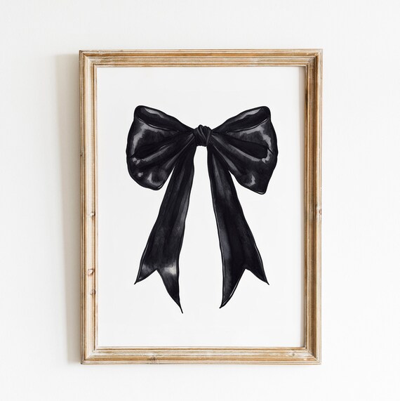 Black Bow Watercolor Ribbon Balletcore Coquette Wall Room Poster