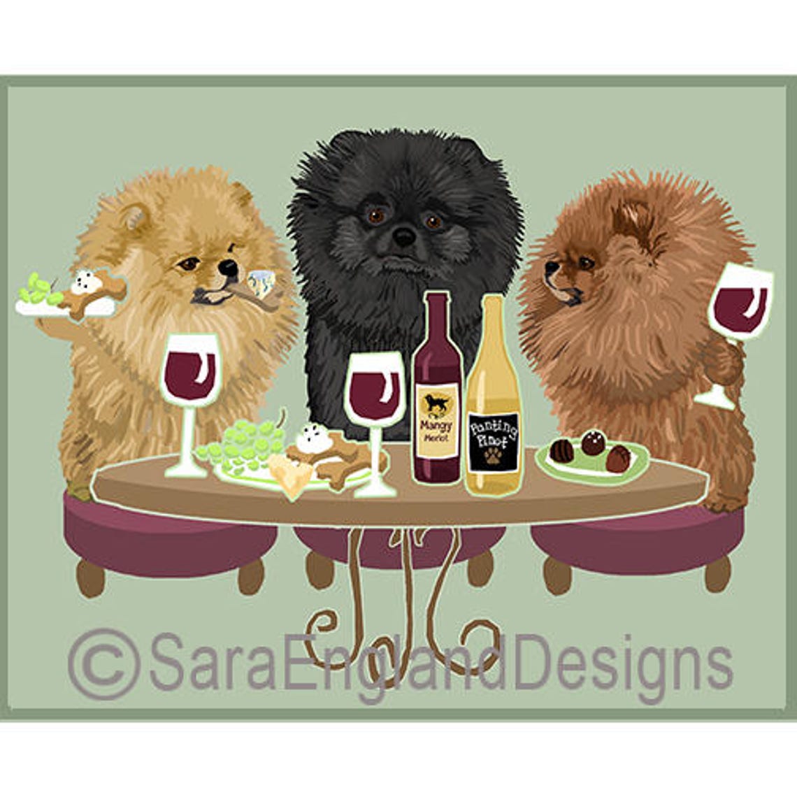 Pomeranian Dogs Wineing Art Print