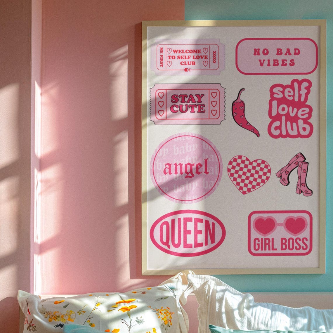 Self Love Club Pink Sticker Collage Y2K Girly Preppy Dorm Poster