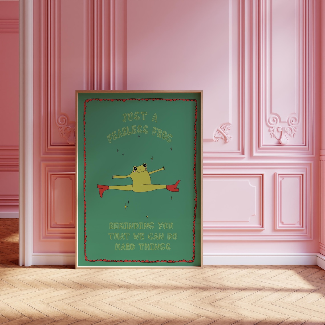 Just A Fearless Frog Green Motivational Quote For Kids Poster