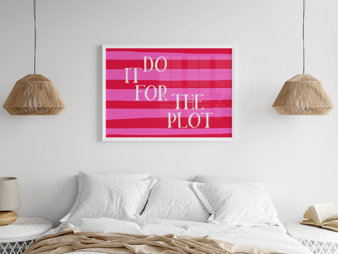Do It For The Plot Bold Red Pink Stripe Motivational Quote Wall Art - Image 2