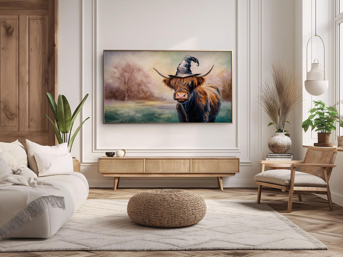 Highland Cow Earthy Rustic Autumn Landscape Art Print - Image 2