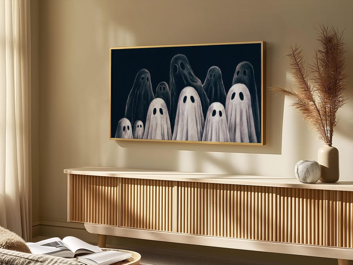 Cute Ghost Crowd Black Background Spooky Season Halloween Party Poster - Image 3