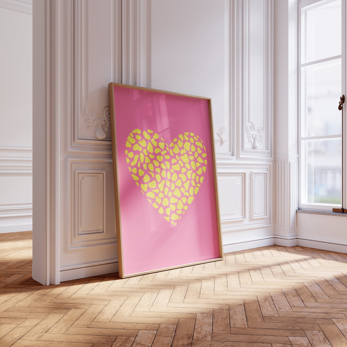 Yellow Leopard Heart Pink Preppy Girly Trendy Wall Art Poster Print