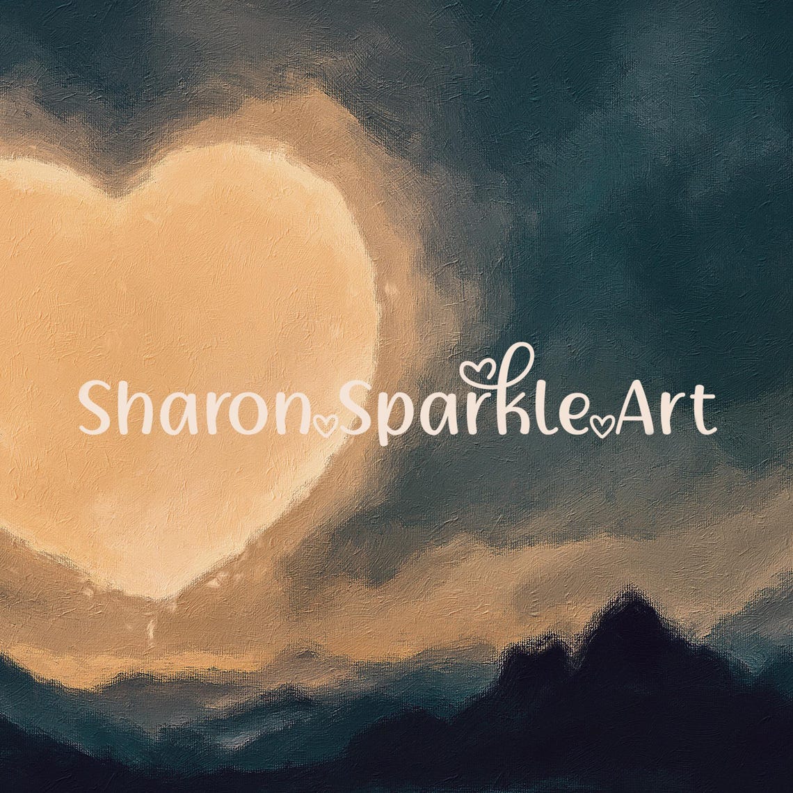Moody Heart Shaped Moon Over Dark Mountain Night Landscape Art Poster - Image 4
