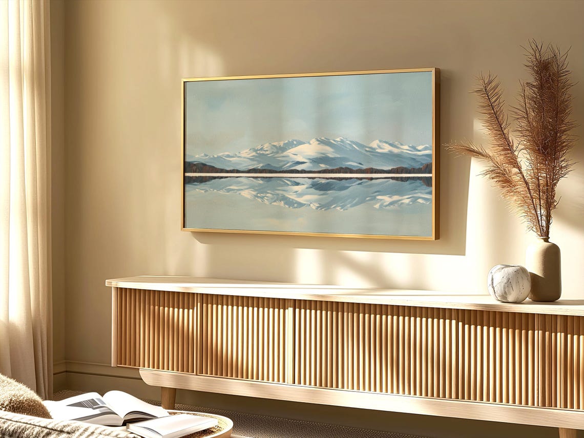 Snowy Mountain Lake Mirror Reflection Minimalist Winter Poster - Image 4
