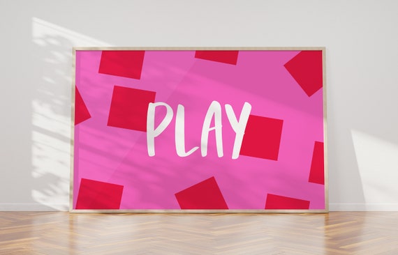 Hot Pink Wall Art Dopamine Decor Geometric Inspiration Quote Poster Preppy Bar Cart Print Maximalist Aesthetic Girly Wall Art Bedroom Decor