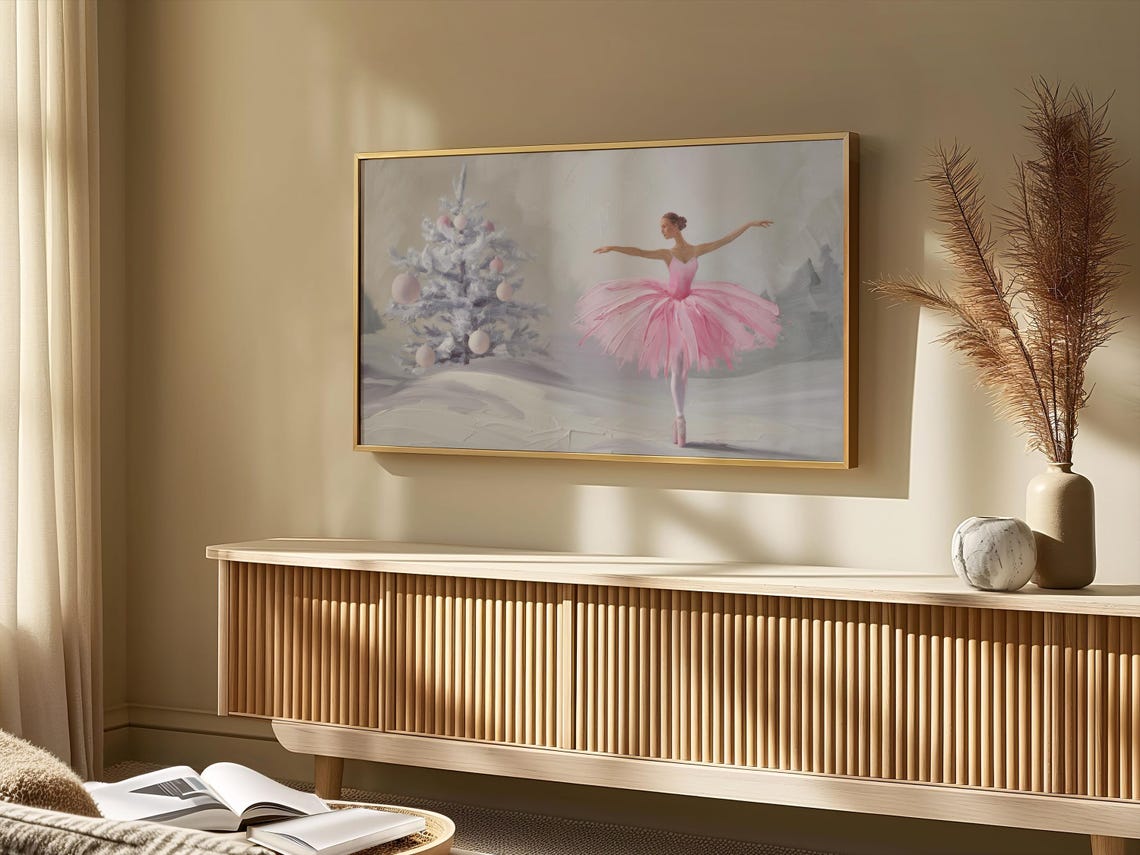 Pink Ballerina Tutu Snowy Christmas Tree Nutcracker Ballet Poster - Image 3