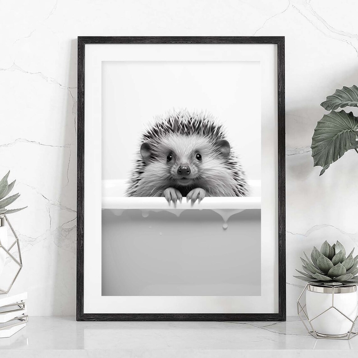 Hedgehog in Tub Bathroom Nursery Art Print - Image 2