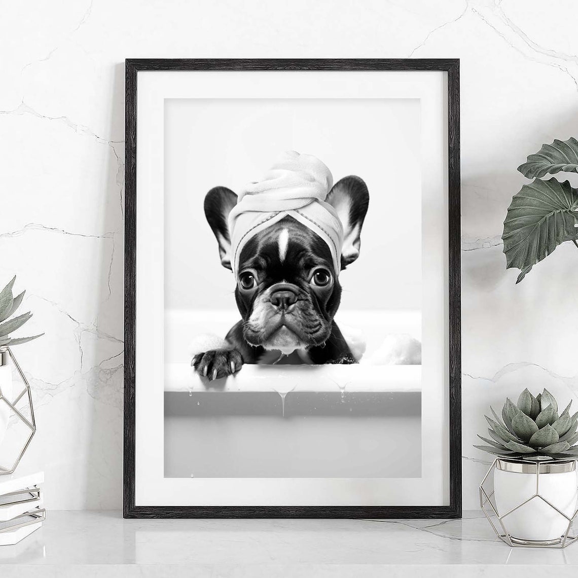 French Bulldog Adorable Frenchie Cute Puppy Bathtub Frenchie Wall Art Frenchie Frenchie Print Funny Pet Portrait Bulldog In Tub - Image 2