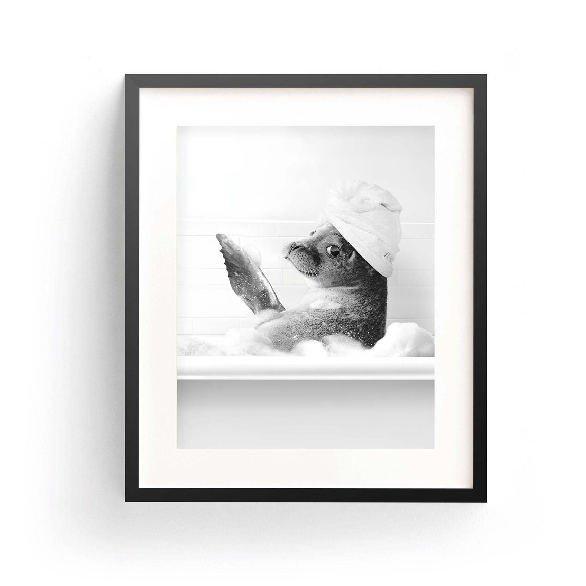 Seals Bathtub Art Print, Bathroom Nursery Decor