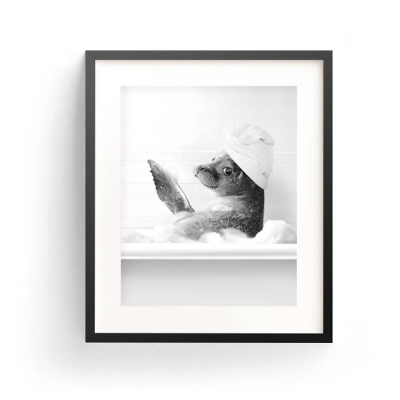 Seals Bathtub Art Print, Bathroom Nursery Decor