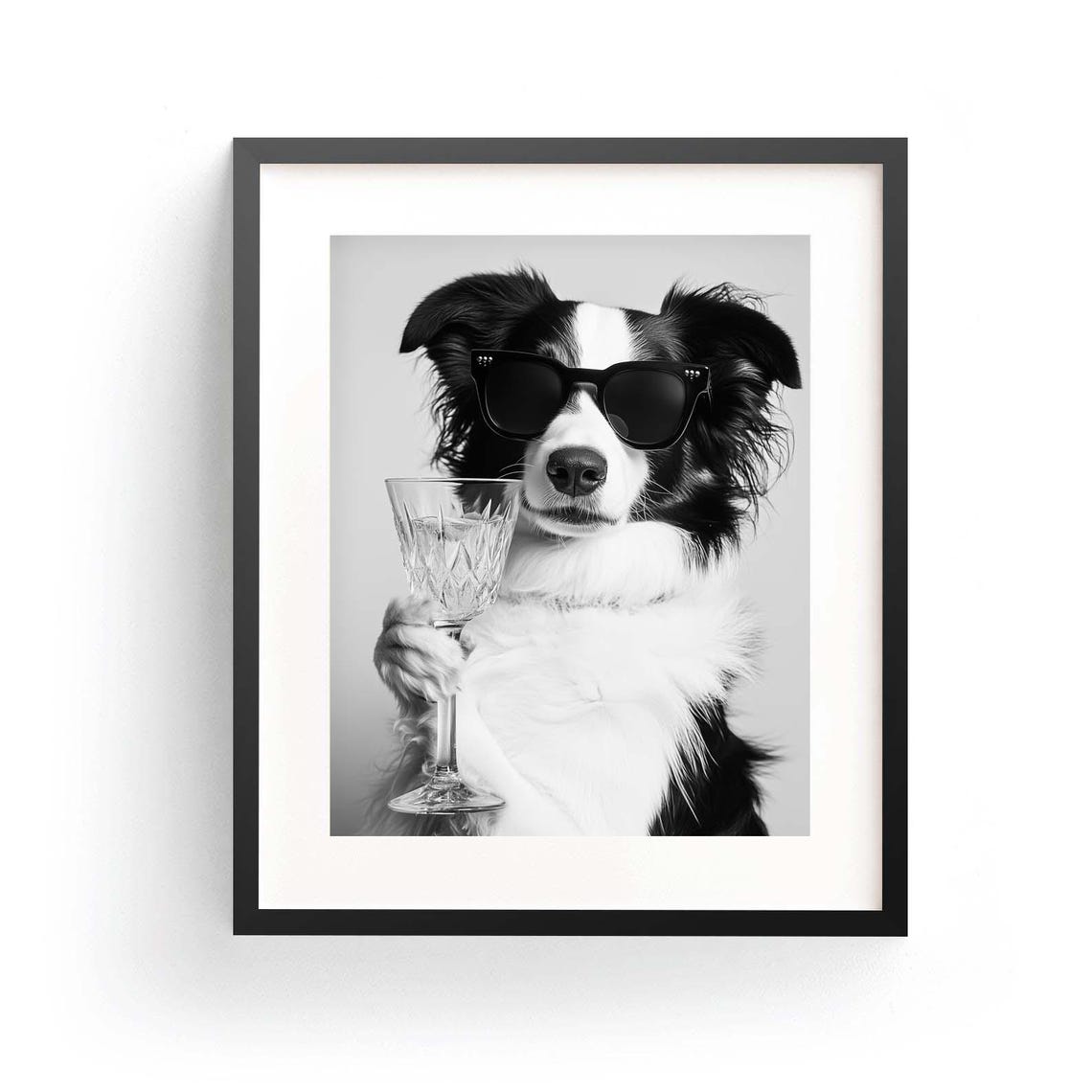 Border Collie in Sunglasses Holding Cocktail Glass Funny Bar Poster - Image 3