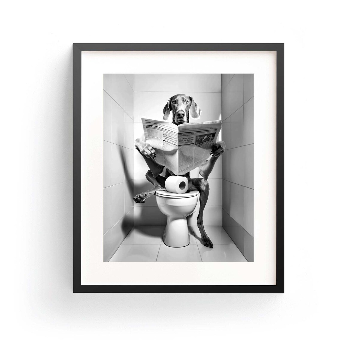 Weimaraner Bathroom Whimsy Animal Art Print