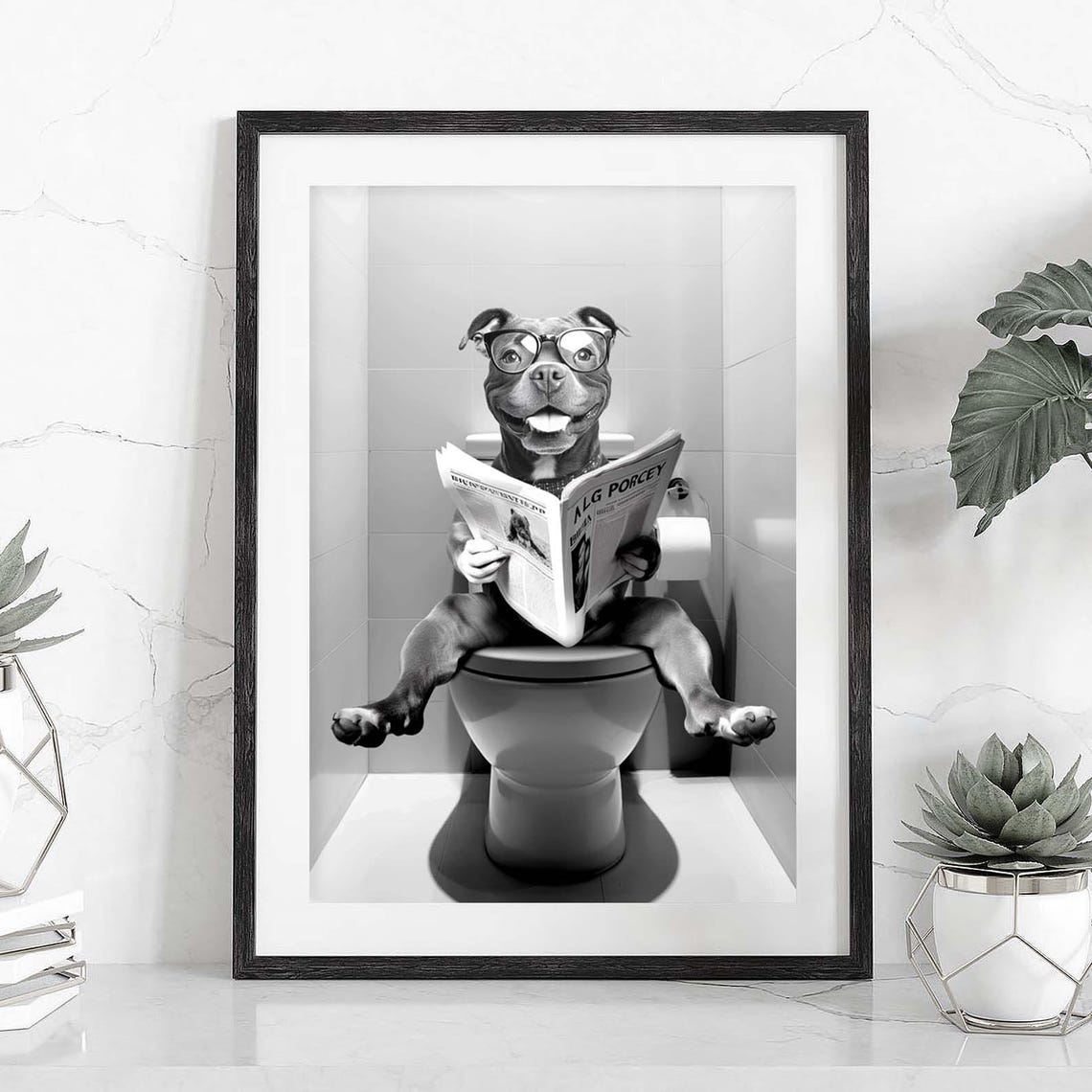 Staffordshire Bull Terrier Wall Art Funny Bathroom Decor Terrier In Toilet Animal In Toilet Staffordshire Bathtub Adorable Animal Print - Image 2