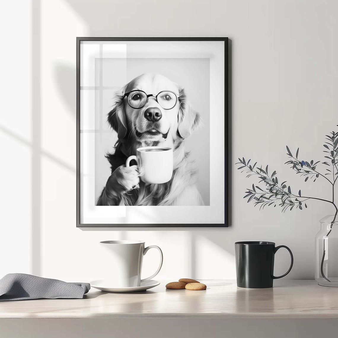 Golden Retriever with Glasses Holding Coffee Cup Funny Poster - Image 2