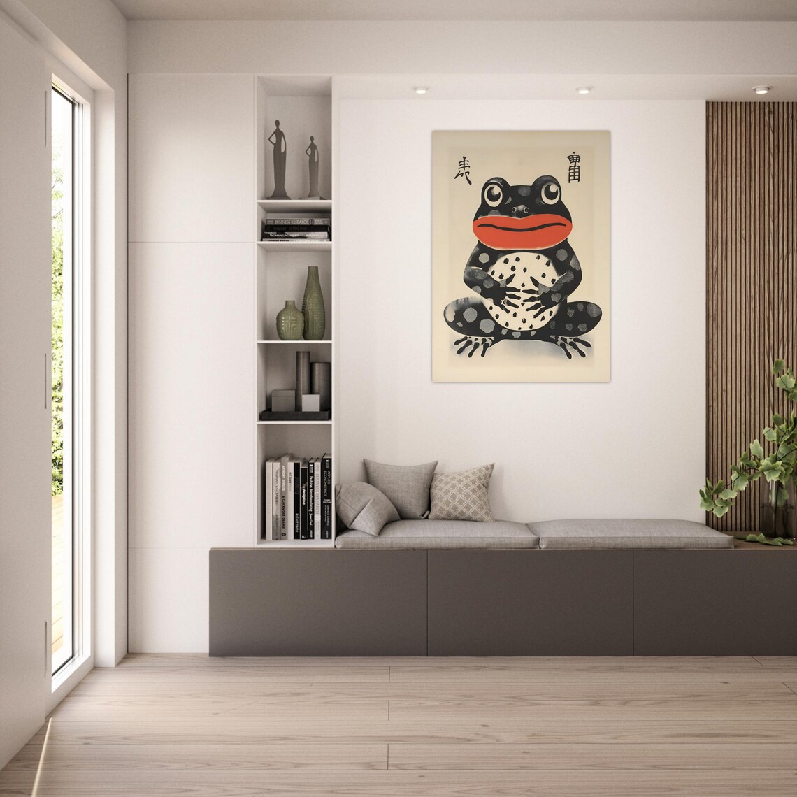 Japanese Woodblock Style Frog With Bold Red Lips On Cream Background Poster - Image 7