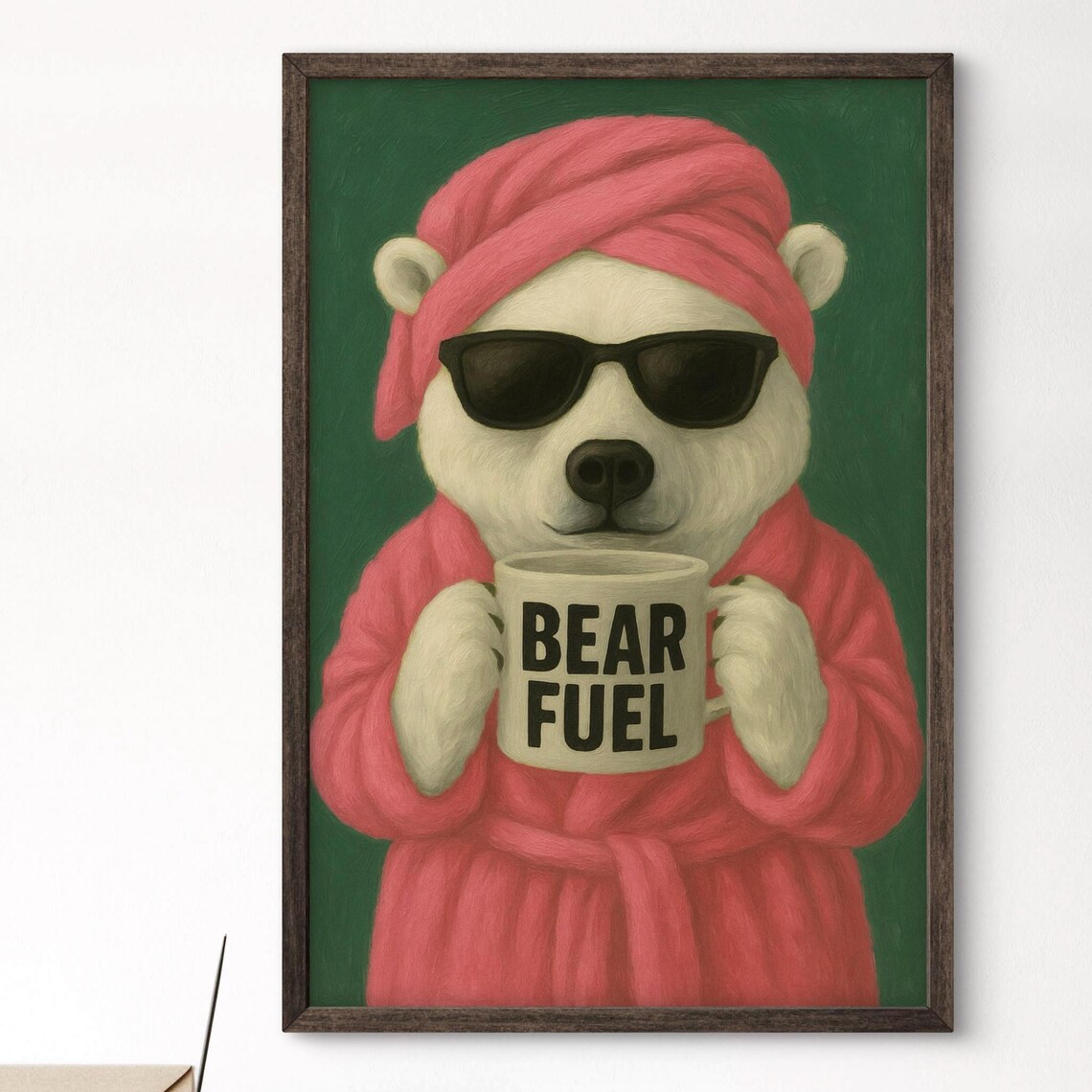 Bear Fuel Polar Bear Funny Coffee Animal Pink Bathrobe Poster