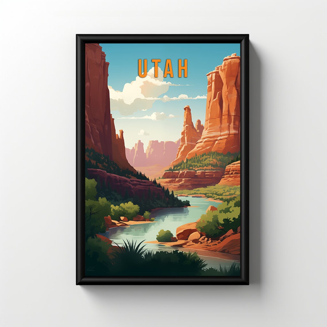 Utah Red Rock Canyon River Desert Landscape Vintage Travel Poster