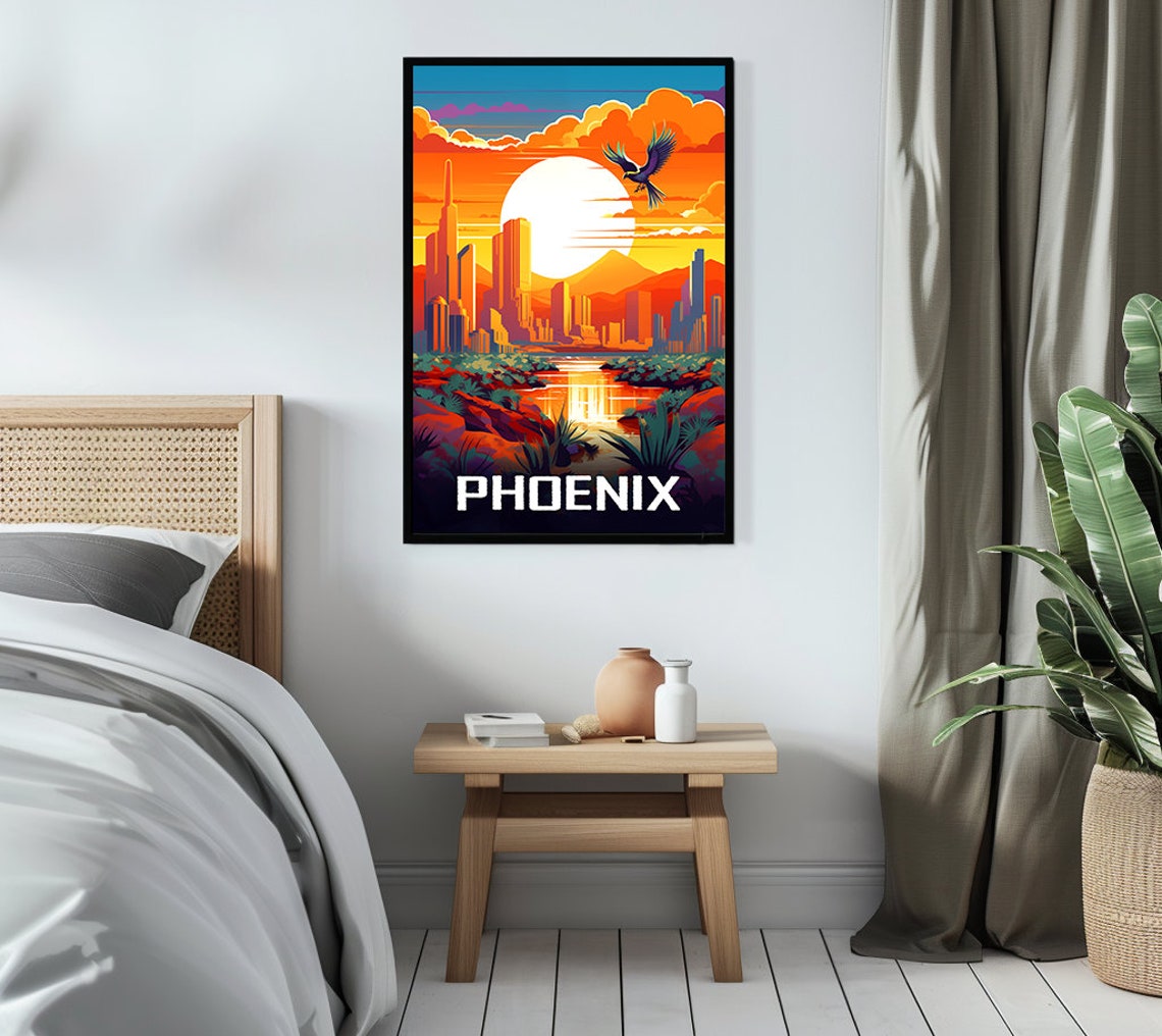 Phoenix Arizona Skyline Sun River Desert Retro Travel Poster - Image 3