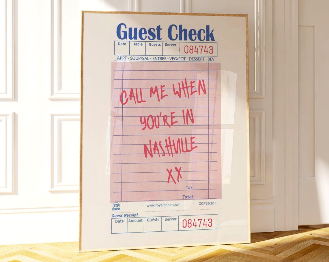 Call Me When You Are in Nashville Guest Check Receipt Red Ink Poster