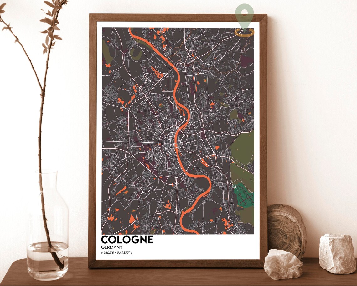 Cologne Germany Rhine City Street Map Modern Art Print for Rhine River Fans - Image 4