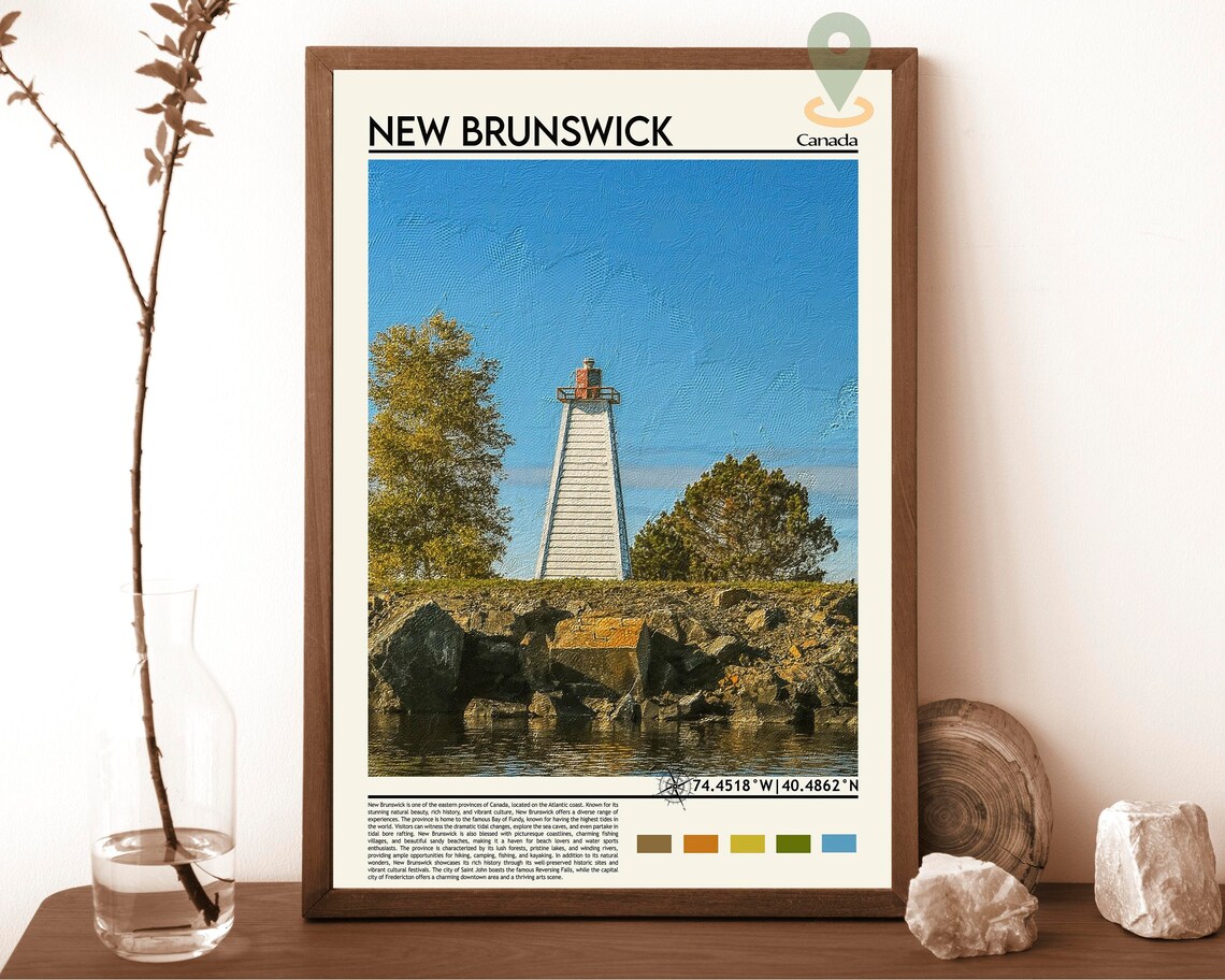 New Brunswick Canada Coastal Lighthouse Rocky Shore Travel Print