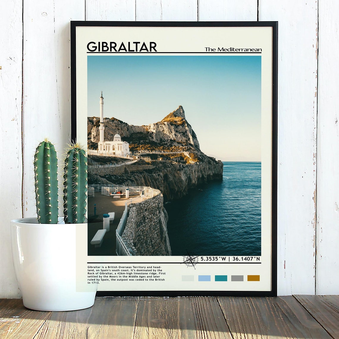 Gibraltar Mediterranean Rock Cliffs Seaside Mosque View Poster - Image 5
