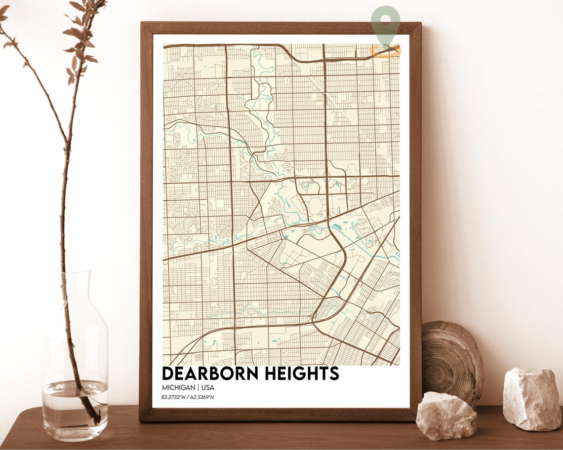 Dearborn Heights Michigan Cream Rose Minimalist Street Map Art Print - Image 5