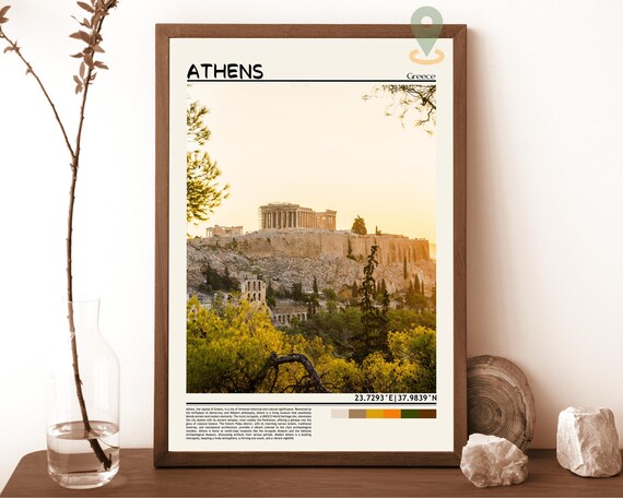 Athens Greece Golden Ancient Acropolis Sunset City View Poster